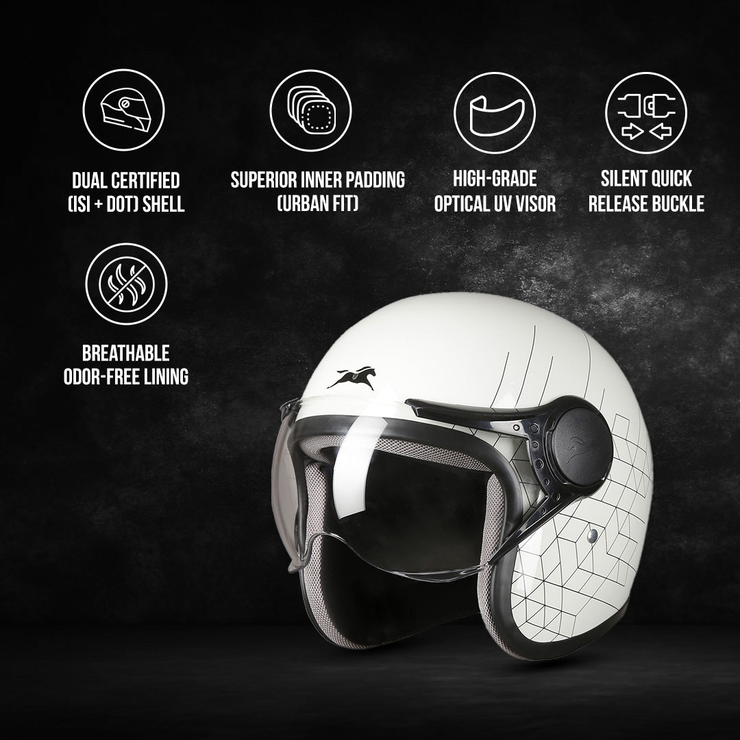 TVS Cruisetown Open Face Helmet – Stylish & Safe Helmet for Riders | ISI & DOT Certified | Premium Protection for Men & Women | Comfortable, Durable & Lightweight Design with Visor